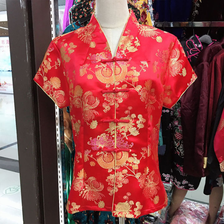 เสื้อกี่เพ้าสตรีฤดูร้อนสไตล์จีนย้อนยุคเสื้อระดับไฮเอนด์