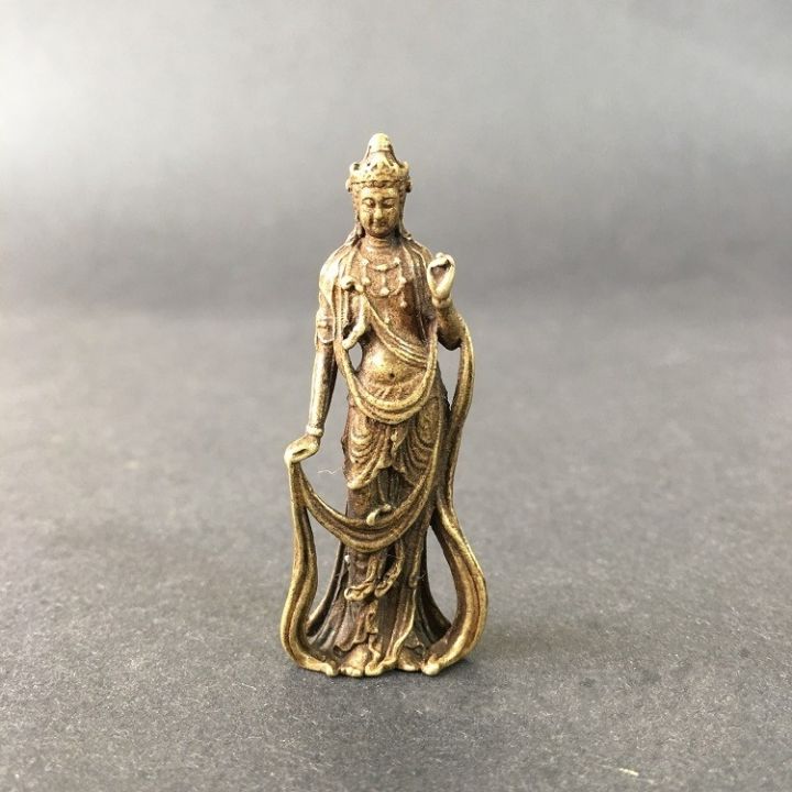 collectable-chinese-brass-carved-kwan-yin-guan-yin-buddha-exquisite-small-statues