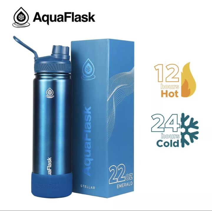 AQUAFLASK 22 oz Wide Mouth W/ Flip cap/ Spout Lid/ Flexible Cap ...