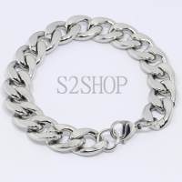 s2shop สร้อยข้อมือสแตนเลสแท้ สร้อยข้อมือสแตนเลส กำไลข้อมือสแตนเลส กำไลข้อมือ ลายโซ่แบน ความกว้าง 12 มม.ความยาว 20 ซม.,No.910