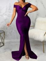 【YF】 OMSJ Lady Mermaid Evening Dress Formal Party Prom Gown Off-shoulder Low Cut V-neck Backless Folds Slim Slit Long 2022 Sexy