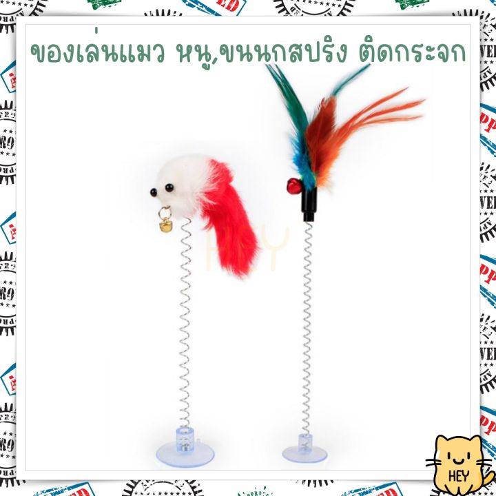 ของเล่นแมว-หนูสปริง-ขนนกสปริง-สูญญากาศ-ติดพื้น-ติดกระจก