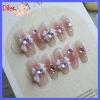 DILER 10ชิ้นโซ่ลูกบอลเหล็กเล็บทำมือ Posh Blush Nails XS S M L กับ Rhinestone รักโบว์เล็บปลอมที่ถอดออกได้คลุมทั้งหมดคู่มือบริสุทธิ์เล็บปลอมผู้หญิง