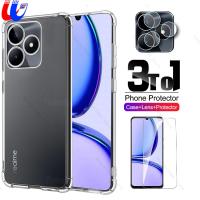 3To1สำหรับ C53 Realme 4G 6.74นิ้ว2023เคสกระจกเทมเปอร์ซิลิโคนใส Relme Realmy C 53 53C RealmeC53ฟิล์มป้องกันหน้าจอกล้อง