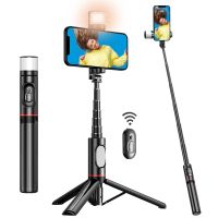 Selfie Stick Tripod with 360° Rotatable Fill Light Reinforced Stable Tripod &amp; Extendable Portable Aluminum Selfie Stick