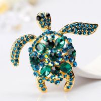 Green Rhinestone Sea Turtle Animal Brooch Pins For Women Jewelry Gift