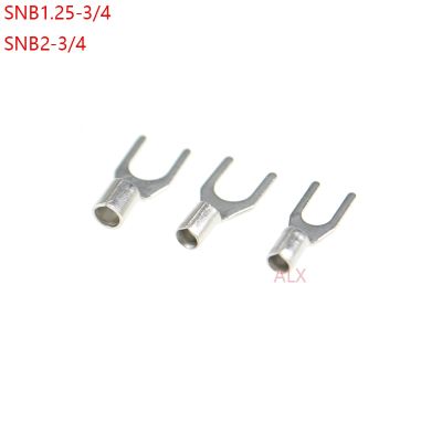 【YF】∈  100PCS SNB1.25-3/4 SNB2-3/4 spade Furcate naked Terminals Cable Wire Fork Type non-insulated Crimp terminal