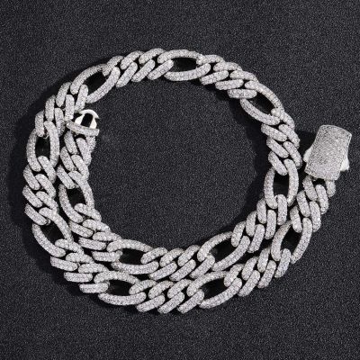 [COD] European and hip-hop necklace spring buckle mens three-to-one Cuban chain 12mm inlaid zircon