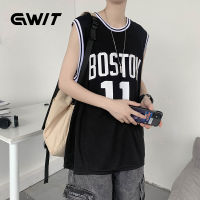 GWIT เสื้อแขนกุดผู้ชาย Oversize เสื้อผ้าวัยรุ่น เสื้อโอเวอร์ไซส์แฟชั่นสไตล์เกาหลี เสื้อบาสเกตบอล ลายตัวอักษร คอกลม ใส่สบาย Gwit184