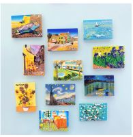 ✺✳▧ World Famous Painted Refrigerator Magnet Van Gogh Starry Sunflower with Framed Refrigerator Sticker Kitchen Decoration Gift