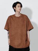 2023 New Fashion version Oros shop Guochao brown short-sleeved suede T-shirt mens ins trendy brand oversize heavy high-quality top