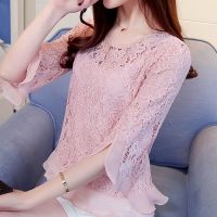 เสื้อ Femme ฤดูร้อนเสื้อผู้หญิง Blusas Mujer De Moda 2023 O-Neck Hollow Out เสื้อลูกไม้เสื้อผู้หญิงเสื้อผ้า Blusas E694