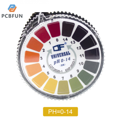 pcbfun กระดาษ PH 0-14 4.4ฟุตม้วนชุดทดสอบการตั้งครรภ์มิเตอร์ระบุกรดอัลคาไลน์พร้อมตารางสีสำหรับวัดน้ำลายในดินน้ำ
