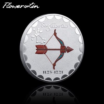 Sagittarius Commemorative Coin Twelve Constellation Date 11.23-12.21 Silver Lucky Coin Metal Badge Collect Happy Birthday Gift