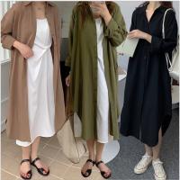 SUNWISHSWS05311 8Colors Over Knee Cotton Korean Loose Large Size Fashion Lapel Long Blouse Labuh Baggy Top Labuh Blouse Muslimah 百搭外套长衬衫