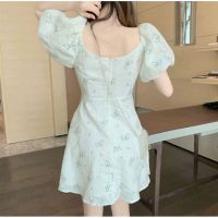 Small white puff sleeve short floral dress