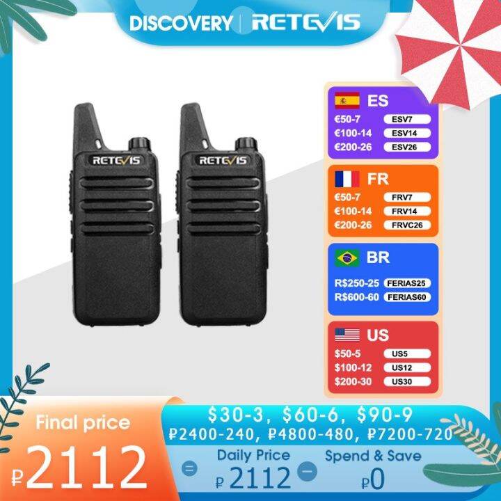 RETEVIS 2ชิ้นเครื่องส่งรับวิทยุขนาดเล็ก PMR 446วิทยุสองทางแบบพกพา PTT ...
