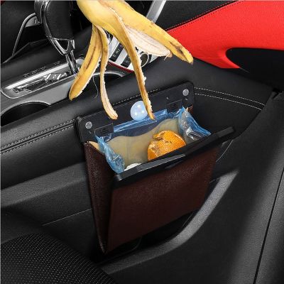 hot！【DT】▼✚✗  Car Trash Can Front-Row Hanging Garbage Bin Pu Leather Storage Co-Pilot Organize Interior Accessories