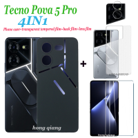 (4in1 )Tecno Pova 5 Pro Pova 5 Pova 4 Pova 4 Pova 4 Pro Pova 3 Pova 2เคสโทรศัพท์สีดำด้านกันกระแทกเคสโทรศัพท์ + ฟิล์มนิรภัยโปร่งใส + ฟิล์มเลนส์ + ฟิล์มด้านหลัง