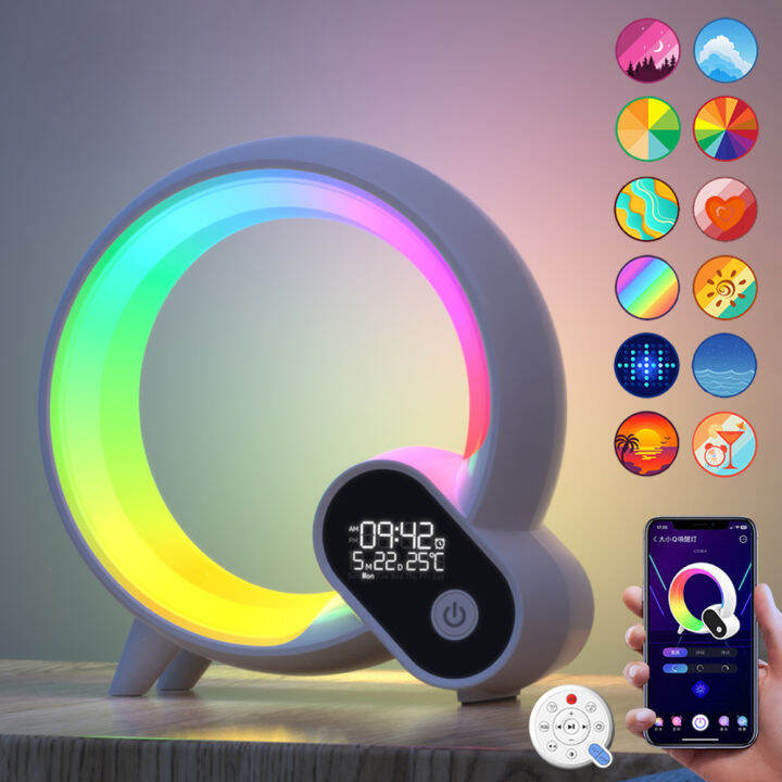 smart-wake-up-night-light-พร้อม-app-รีโมทคอนล-sunrise-นาฬิกาปลุกลำโพงเสียงสีขาว-sleep-ambient-โคมไฟตั้งโต๊ะ-rgb-โคมไฟตั้งโต๊ะ