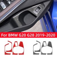 For BMW 3 Series G20 G28 2019-2020 Accessories Carbon Fiber Interior Car Door Armrest Water Cup Holder Panel Trim Cover Stickers