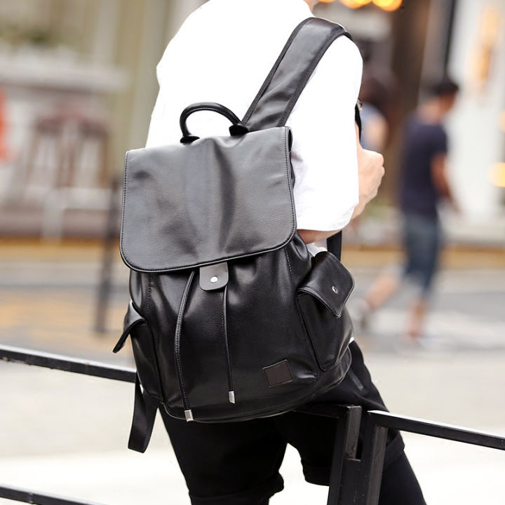 tt-กระเป๋าเป้สะพายหลังแบบสตรีทใหม่กระเป๋าหนังเกาหลีเทรนด์ผู้ชายแฟชั่นวาดเทรนด์กระเป๋านักเรียน