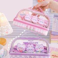 【CC】❈  Transparent Cartoon Large Capacity Layer Stationery Organizer Makeup Storage