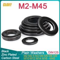 1/2/5/10/ 20/100pcs M2 M2.5 M3 M4 M5 M6 M8 M10 M12 M14 M16-M45 DIN125 Grade 8.8 baja karbon hitam mesin cuci datar Gasket polos