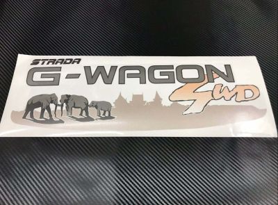 สติ๊กเกอร์แบบดั้งเดิม ติดรถ MITSUBISHI STRADA G-WAGON 4WD ติดฝาครอบล้ออะไหล่ คำว่า STRADA G-WAGON 4WD ลายช้าง ช้าง sticker ติดรถ แต่งรถ มิตซูบิชิ สตาด้า สวย งานดี