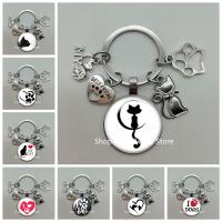 【CW】❖ஐ┇  Fashion cute animal paw print keychain cat dog I love glass pendant mini heart keyring car key man girl favorite gift souvenir