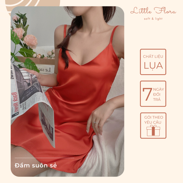 Đầm ngủ 2 dây lụa Little Flora 4 màu mát mẻ chống nhăn | Lazada.vn