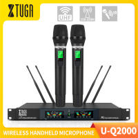 U-Q2000 XTUGA ระบบไมโครโฟนไร้สาย UHF 2ช่องสัญญาณระดับมืออาชีพไมโครโฟนไร้สายหลากหลายหน้าจอสัมผัสเพิ่มสัญญาณและช่วงการทำงานความถี่ที่ปรับได้ไมโครโฟนโลหะทั้งหมดสำหรับคาราโอเกะคอนเสิร์ตโบสถ์สุนทรพจน์ดีเจ