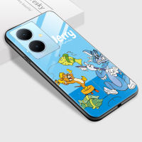 GGK เคส Vivo สำหรับ Y78 5G Y78 + 5G น่ารักสำหรับผู้หญิงตัวการ์ตูน GGK สำหรับเด็กผู้หญิงแมวเมาส์กันกระแทกฝาครอบฝาหลังกระจกนิรภัยมันวาว