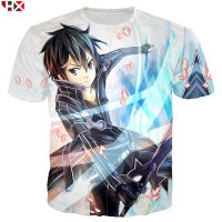 2023 newsummer ขายอะนิเมะดาบศิลปะออนไลน์ Kirito 3D พิมพ์ผู้หญิงผู้ชายเสื้อยืดสบายๆฮาราจูกุ streetwear สไตล์เสื้อยืดท็อปส์ HX960