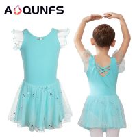 AOQUNFS Ballet Dance Dress For Girls Gymnastics Leotards Tutu Ballet Lotus Sleeve Children Costumes Bodysuit Criss-Cross