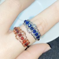 [COD] Versas new high-end treasure female plated 18K retro design row ring imitation Sri Lanka sapphire