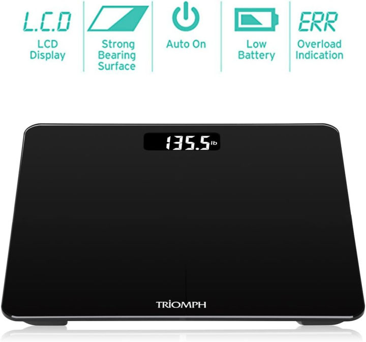 triomph-digital-body-weight-bathroom-scale-with-step-on-technology-ultra-slim-design-6mm-tempered-glass-400-pounds-weight-loss-monitor-black