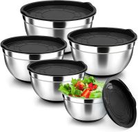 ETXMixing Bowl Set of 5  Stainless Steel Nesting Bowls for Kitchen Baking Serving  Airtight Lids  Heavy Duty &amp; Dishwasher Safe