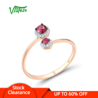 VISTOSO ของแท้14K 585 Rose Gold แหวนผู้หญิงประกายทับทิมแหวนเพชรสไตล์เรียบง่ายที่ละเอียดอ่อนอินเทรนด์ Fine ของขวัญเครื่องประดับ