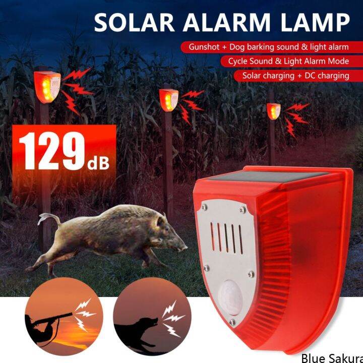 Solar Motion Sensor Alarm Lamp Outdoor Solar Siren Dog Barking Gunshots