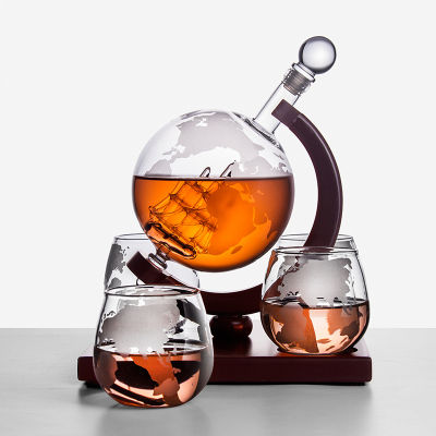 Sailboat Globe Decanter Set With Wood-stand And 2 Map Wine Glasses Cooler Whiskey Container Kitchen Accessories Free Shipping
