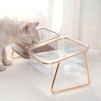 Cat Double Bowl New With Stand Pet Kitten Puppy Transparent Food Feeding Dish Metal Elevated Water Feeder Dog Bowl Supplies