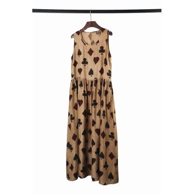 UNIQLO Beautiful! All Silk With Old Poker Printing Long Vest Skirt Sleeveless Dress For Women In Summer