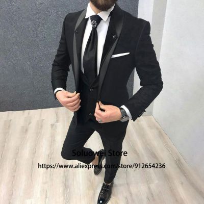 Classic Slim Fit Suits For Men 3 Piece Jacket Vest Pants Set Formal Groom Wedding Party Tuxedos Formal Business Blazer Masculino