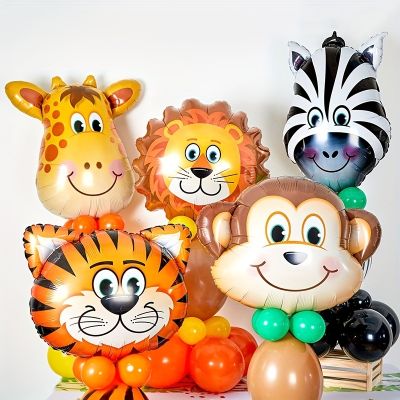 【CC】 5pcs Jungle Animals Foil Balloons Tiger Birthday Decorations Supplies Baby Shower