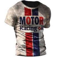 Men  39;s Printed Racing T Shirt Round Neck Oversized Punk Streetwear Motorcycle Short Sleeves 【hot】