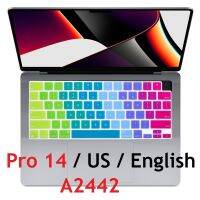 แล็ปท็อปสีรุ้งของ US ภาษาอังกฤษแผ่นกันสำหรับแมคบุ๊ก Pro 14 In 2021 A2442 M1 Pro14เราแผ่นครอบแป้นพิมพ์ซิลิคอนสำหรับ Macbook Pro14 A2442ผิว