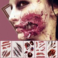 【FCL】♂ Decoration Scars Tattoos with Fake Scab Bloody Makeup Props Wound Scary Blood Injury Sticker