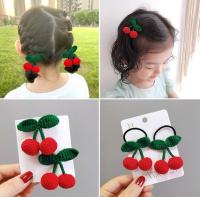 New Children Red Cherry Headdress Hair Clip Hairband Girls Cute Princess Hair Rope Clip Handwoven Woolen Hair Accessories