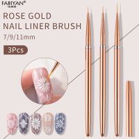 Rose Gold 3Pcs/set Nail Art UV Gel Liner Painting Brushes Drawing Flower Striping Design Manicure Tools Kits 7/9/11mm